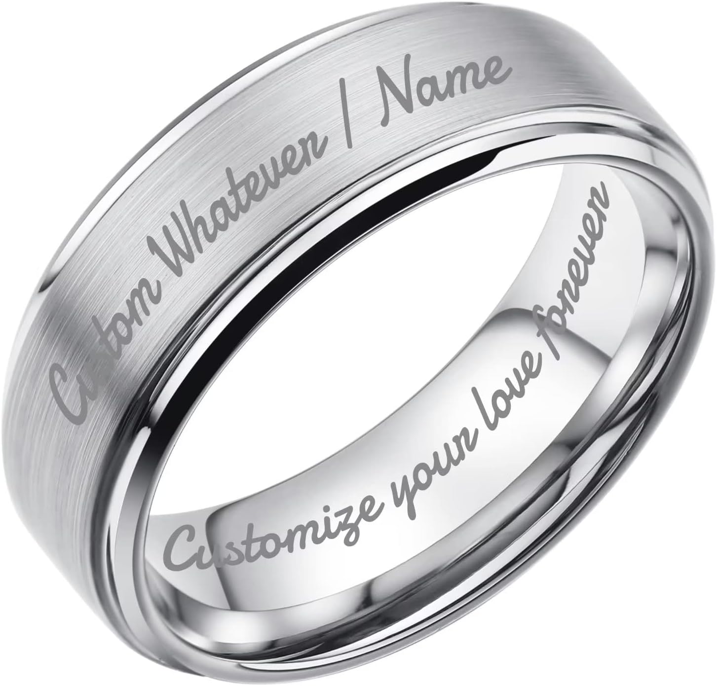 King Will 6mm 8mm 10mm Custom Engraved Tungsten Carbide Ring for Men Women Mens Personalized Wedding Band Silver Black Gold Beveled Edge Matte Brushed Finish Tungsten Ring