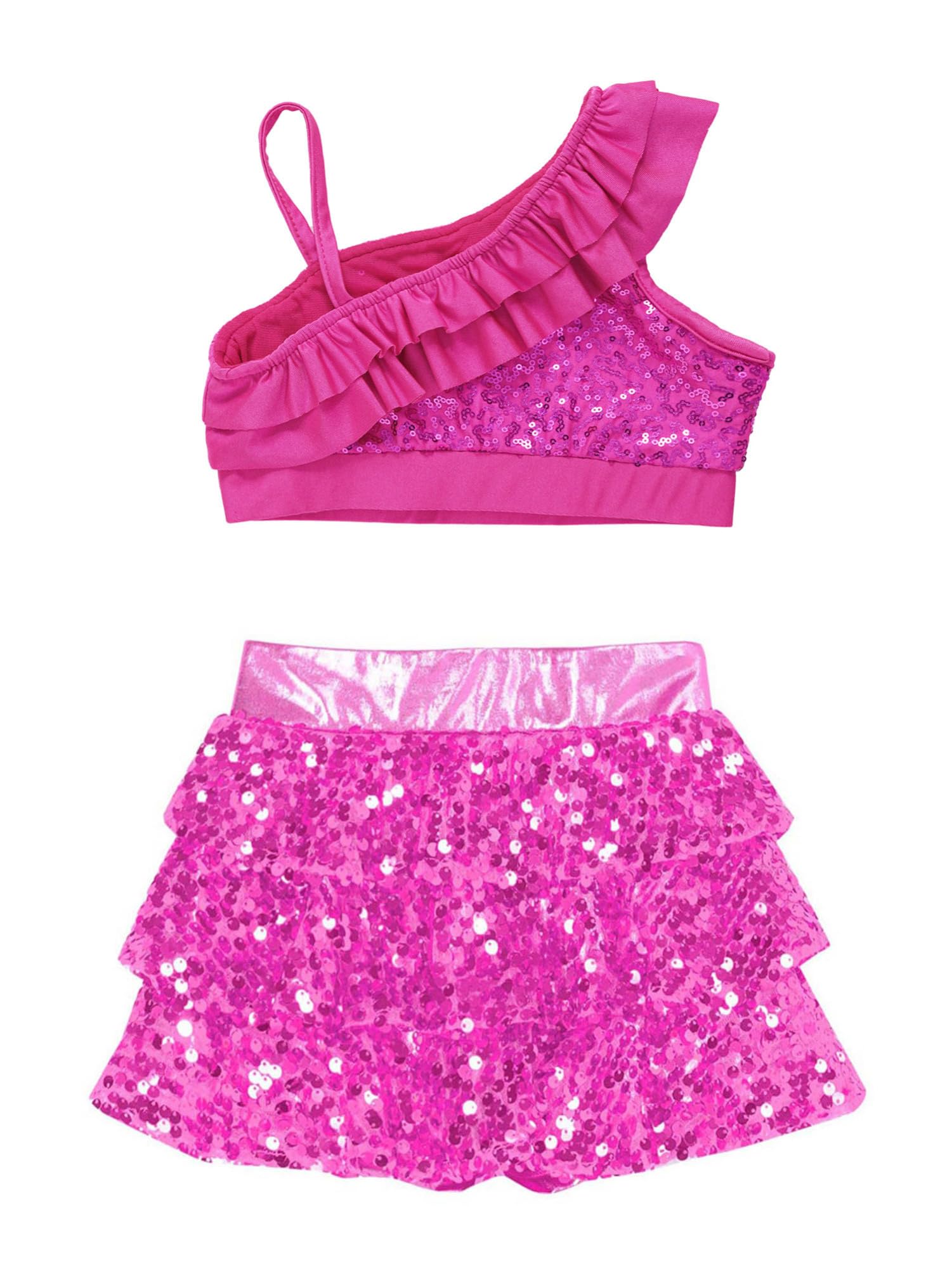 iEFiEL Tuta Lucido da Danza Jazz per Bambina Ragazza Tank Top Canotta Gonna Pantaloncini in Paillettes Tuta da Prestazioni sul Palco Performance Dancewear Spettacolo