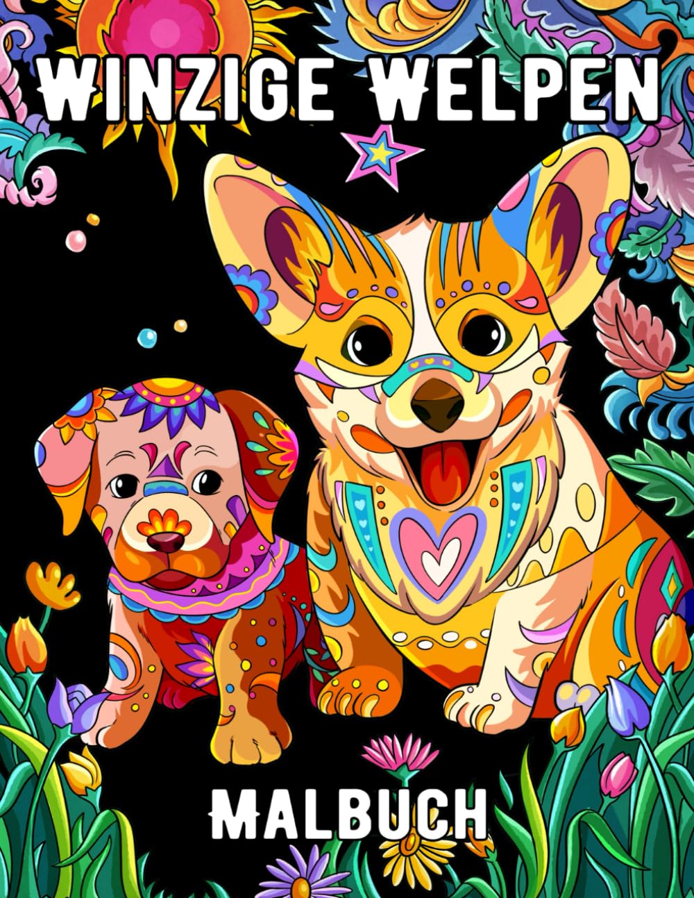 Coloriage chiots et motifs floraux magnifiques pour votre pause détente soir