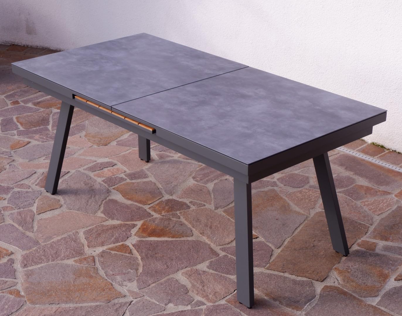 ALEOS. Aluminium Glas Teakholz Gartentisch Ausziehtisch 180 ausziehbar auf 240 cm x 90 cm Tisch Esstisch Glastisch Aluminiumtisch Trinidad mit synchroner Ausziehautomatik