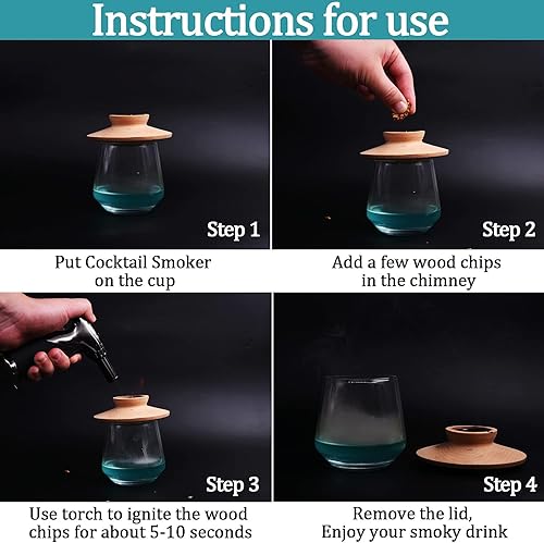 Miniatura 4 de Ahumador de cóctel repelente, ahumador frío antiguo para cócteles ahumados, whisky y bourbon, vino, café, frutas secas, queso y más, kit de cóctel