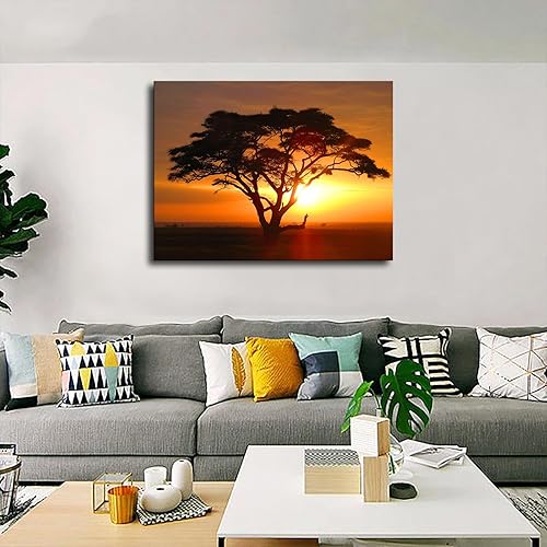 Miniatura 2 de Póster de árbol de acacia africana y puesta de sol en lienzo, cuadro estético, arte de pared, dormitorio, sala de estar (08 x 10 pulgadas sin marco)
