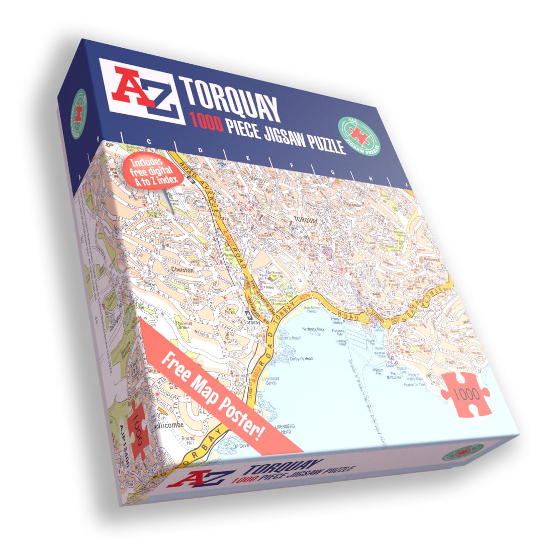 Great Britain A-Z Map of Torquay 1000 Piece Jigsaw Puzzle – Exclusive Street Map – Includes Guide Print & City Index – Nostalgic Gift Mapping Fun for Adults — image 1