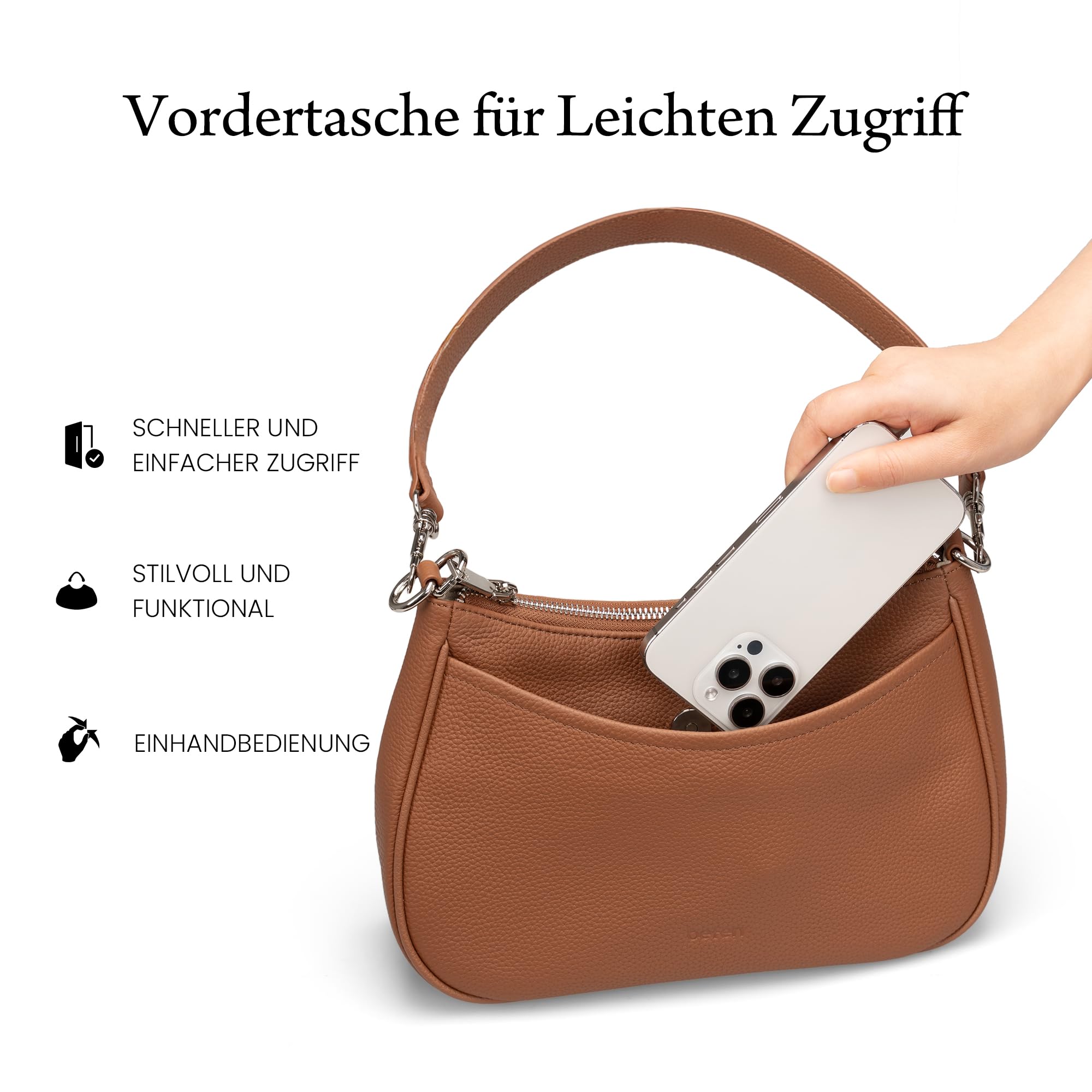 befen Echtleder Handtasche Damen Kleine Schultertasche Elegant Hobo Bag | RFID-Blockierung Umhängetasche Leder Crossbody Bag mit 2 Schultergurten - Mode Einfache Klassische