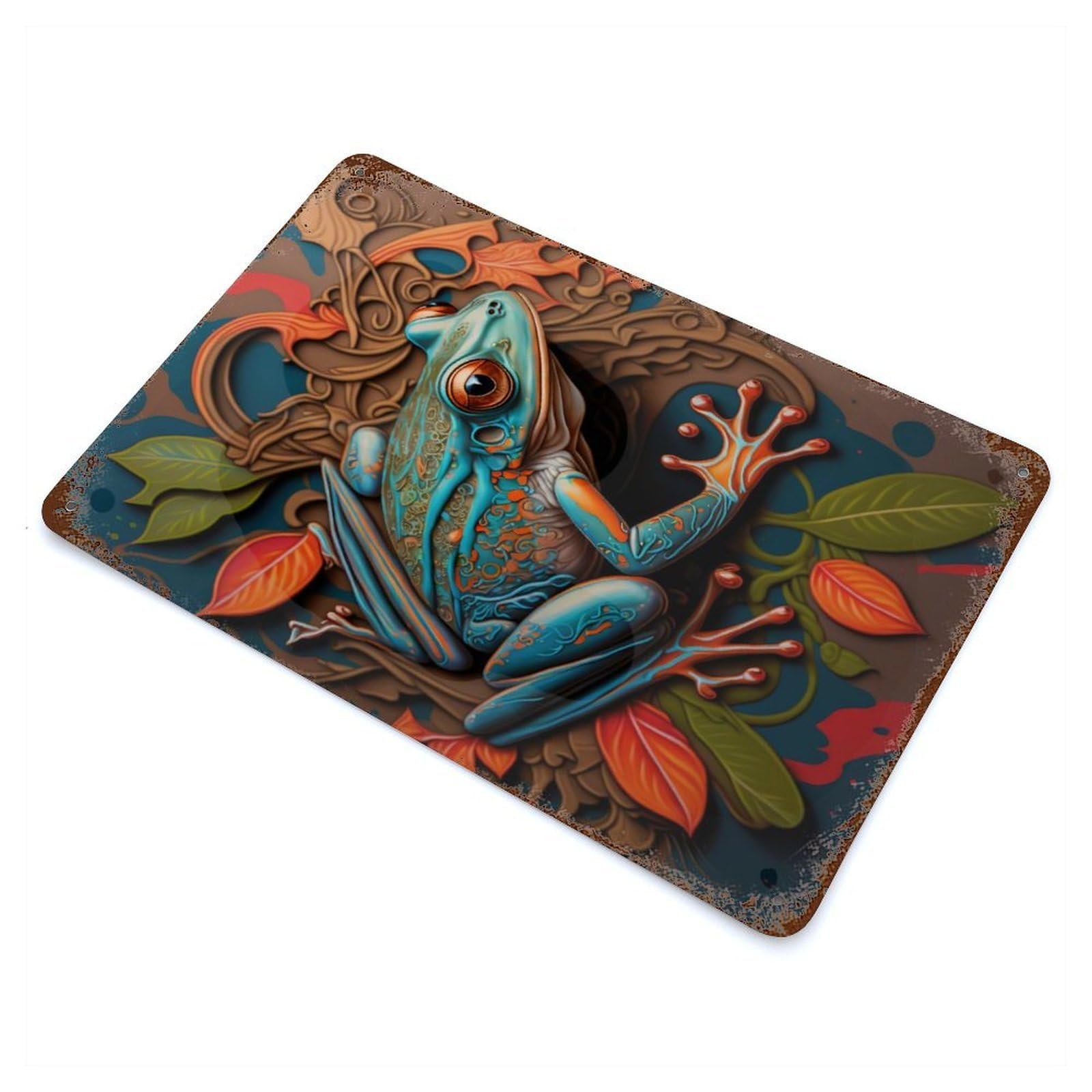 The Little Jumping Frog Vintage Rust Metal Sign 11.8"x7.9", Farmhouse Wall Decor for Garage, Pub Or Kitchen