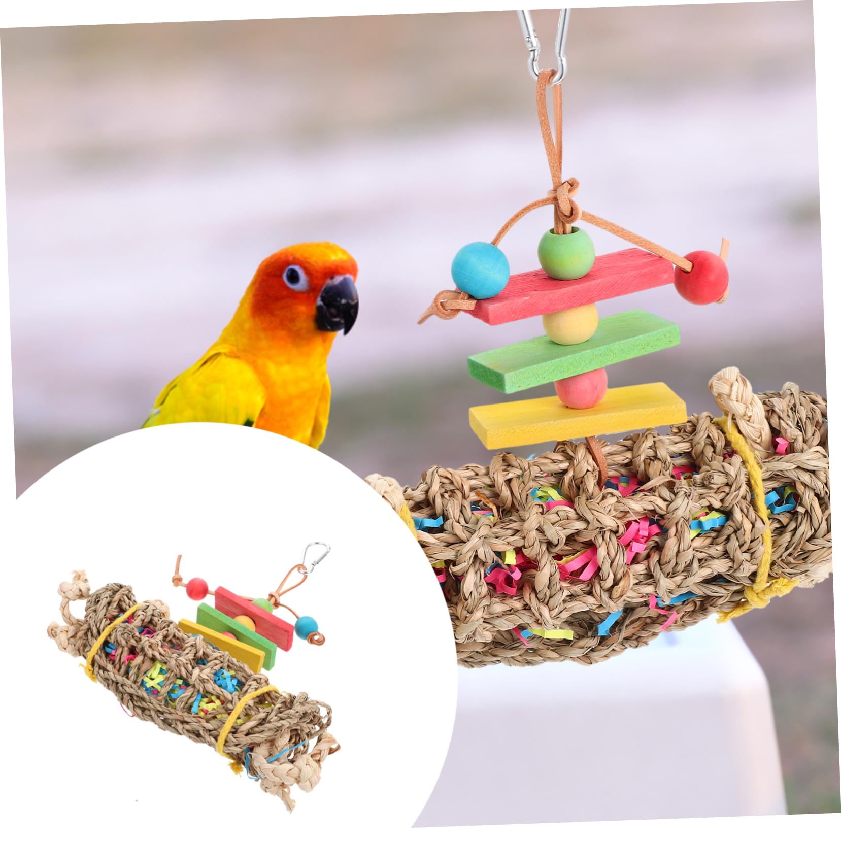 VANZACK 2pièces Parrot Toy Bois pour Oiseaux Jouet à Mâcher Suspendu pour Perroquets Et Oiseaux Accessoire De Jeu Sécurisé Et Amusant