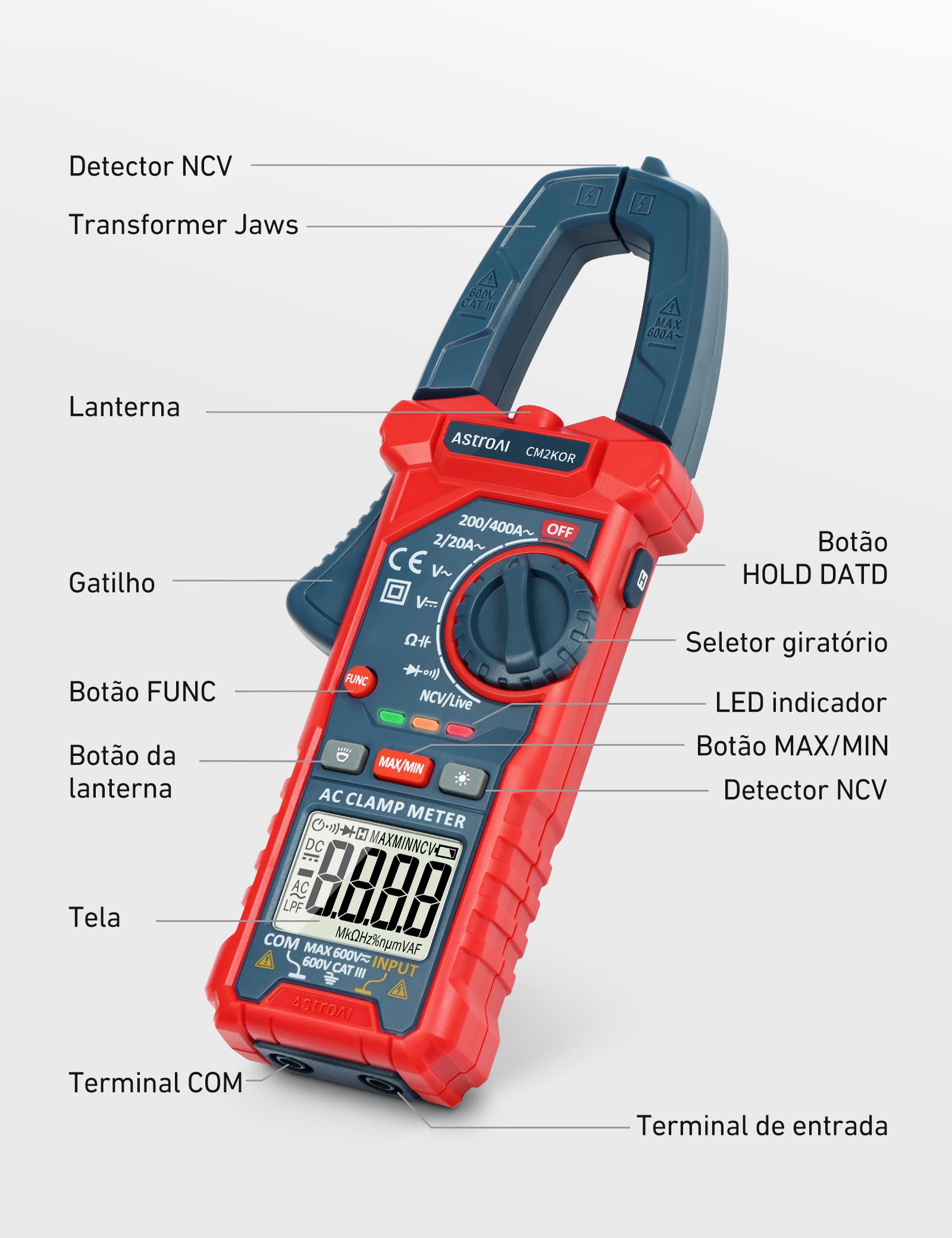 AstroAI Digital Clamp Meter Multimeter 2000 Counts Amp Voltage Tester Auto-ranging with AC/DC Voltage, AC Current, Resistance, Capacitance, Continuity, Live Wire Test, Non-contact Voltage Detection — Amazon image 8