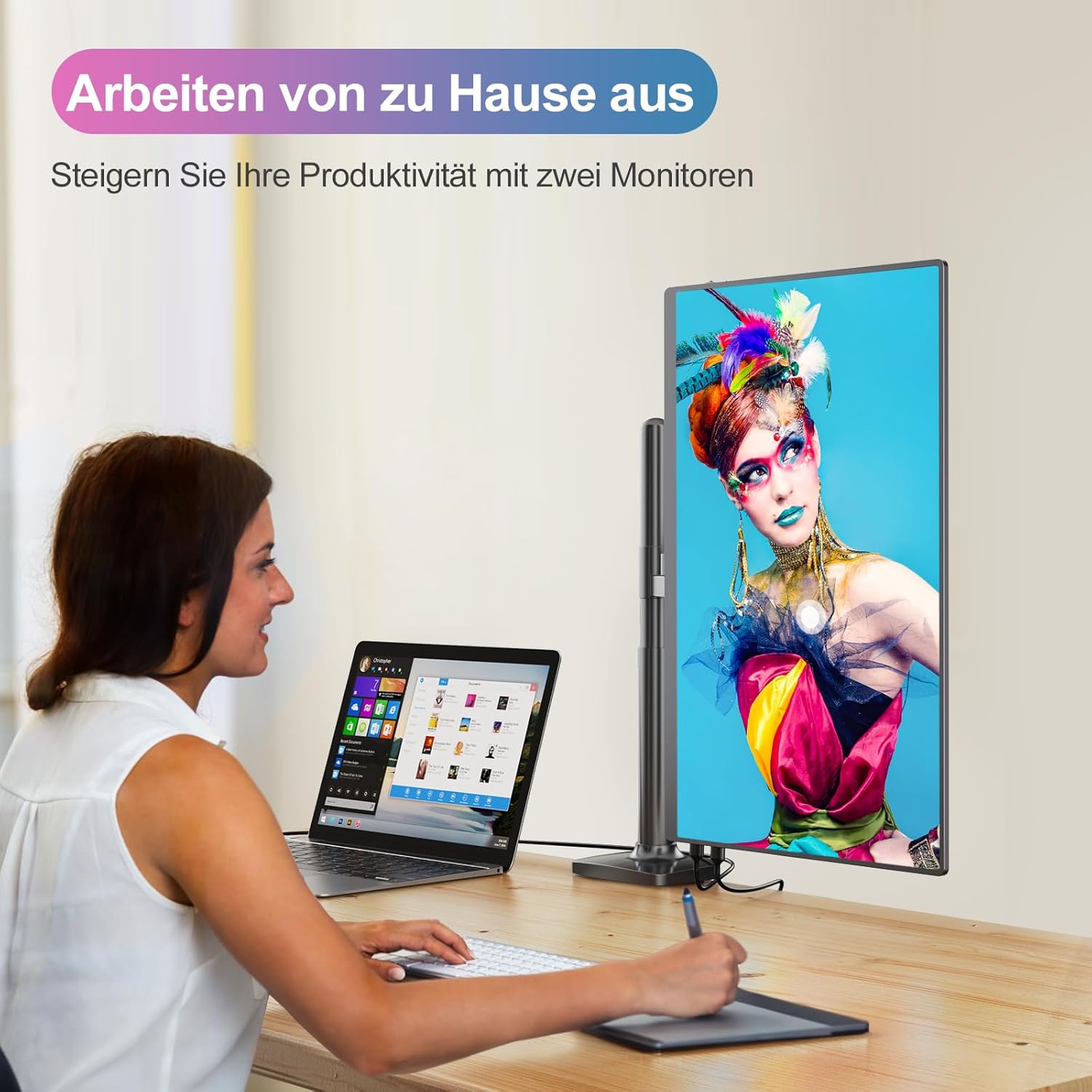 Portable monitor mounted vertically for coding or document viewing