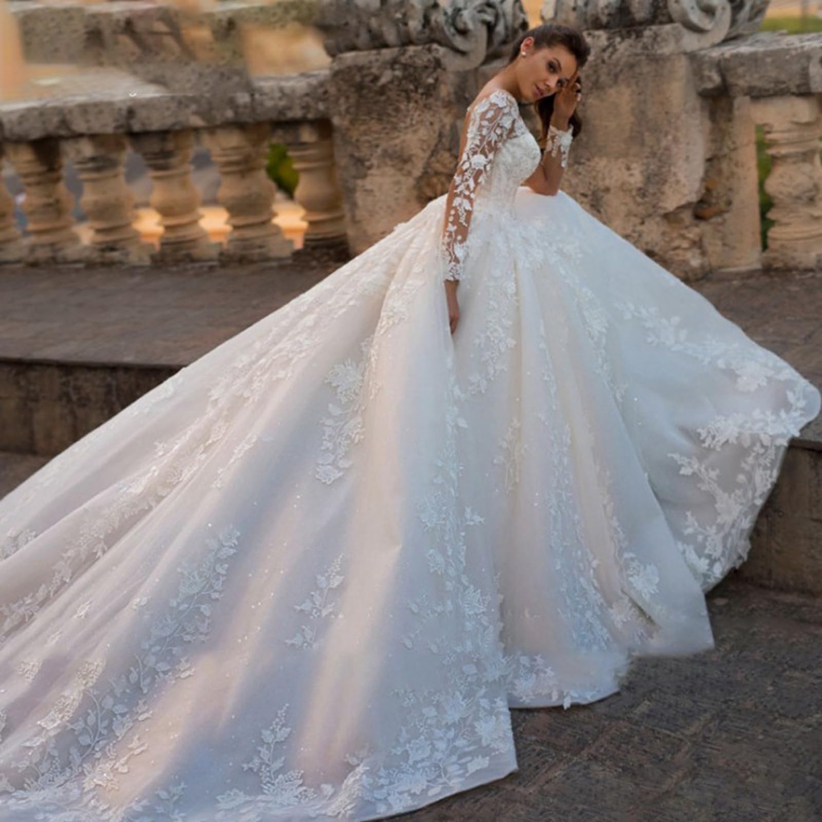 Brautkleider A-Line Brautkleider Spitzen Applikationen Langarmes Vintage Elegante Weiße Kleider Prinzessin Hochzeitskleid Angepasst