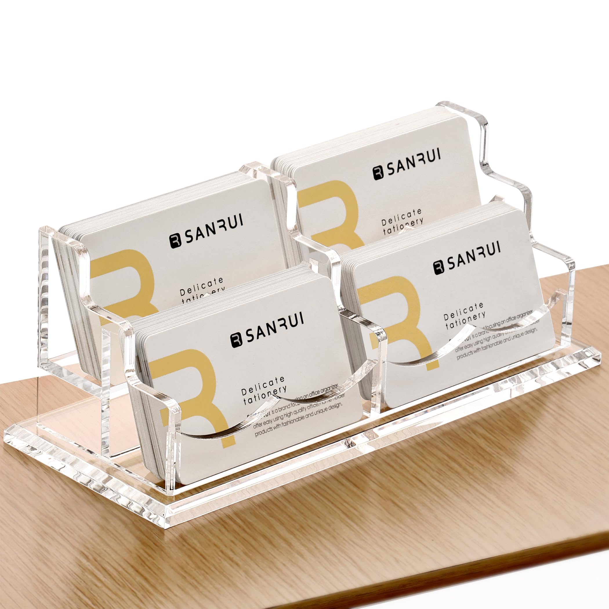 Business Card Display Stand, Desktop Business Card Holder, Horizontal 4 Slot Organizer — image 1