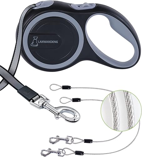 Correa retráctil para perro de 26 pies a prueba de mordidas con 2 cuerdas de alambre resistentes antimasticación, correa de perro sin enredos de 360