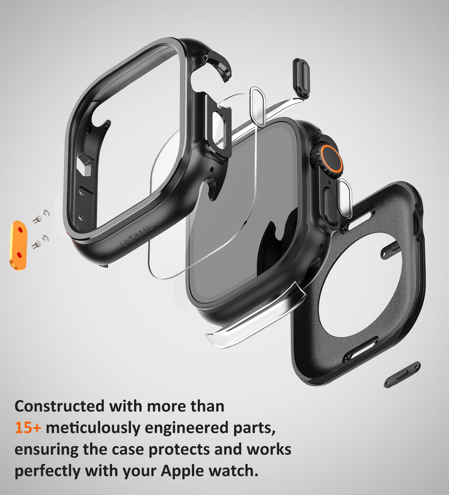 ULTIMAL Coque de montre compatible avec Apple Watch Ultra 3/Ultra 2/Ultra, coque de protection antichoc de qualité militaire améliorée, compatible avec iWatch 49 mm (noir, 49 mm)
