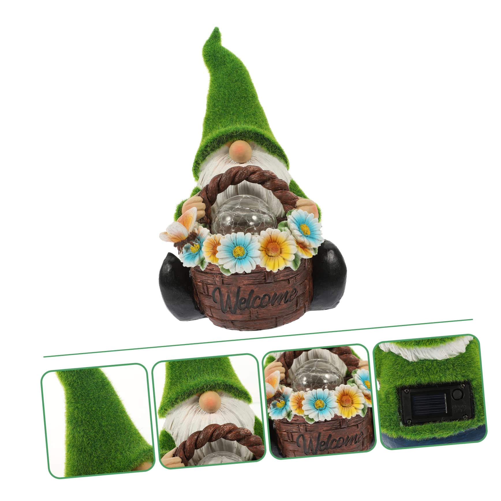 YARNOW Statue de GNOME de Jardin Solaire en Résine Verte pour Extérieur