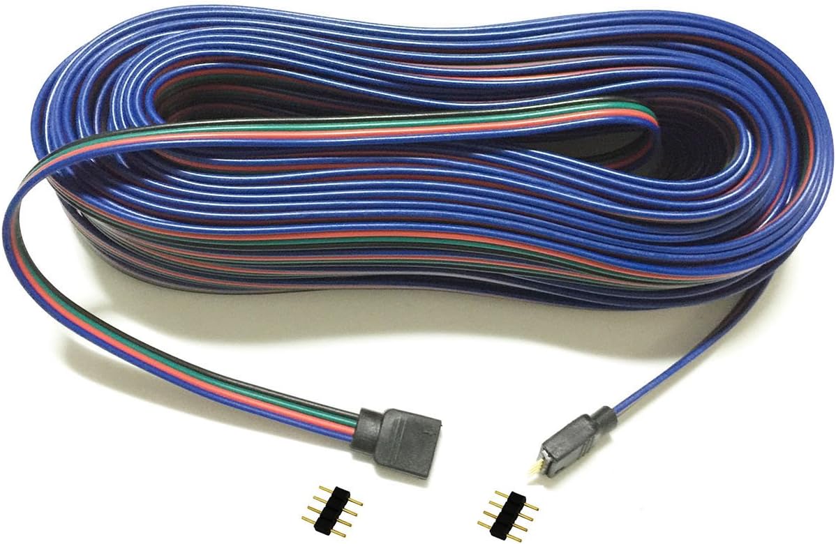 10m RGB LED Strip Extension Cable 4 Pin LED Strip Connector LED Tape Light Extension Cord LED Ribbon 4 Wire Cable for SMD 5050 3528 2835 LED Strip or Other Devices (10m/33ft)