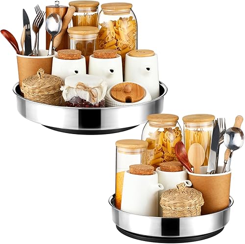 Sliner Lazy Susan - Organizador de acero inoxidable de 12 y 10 pulgadas para especias giratorio, estantes giratorios y contenedores de