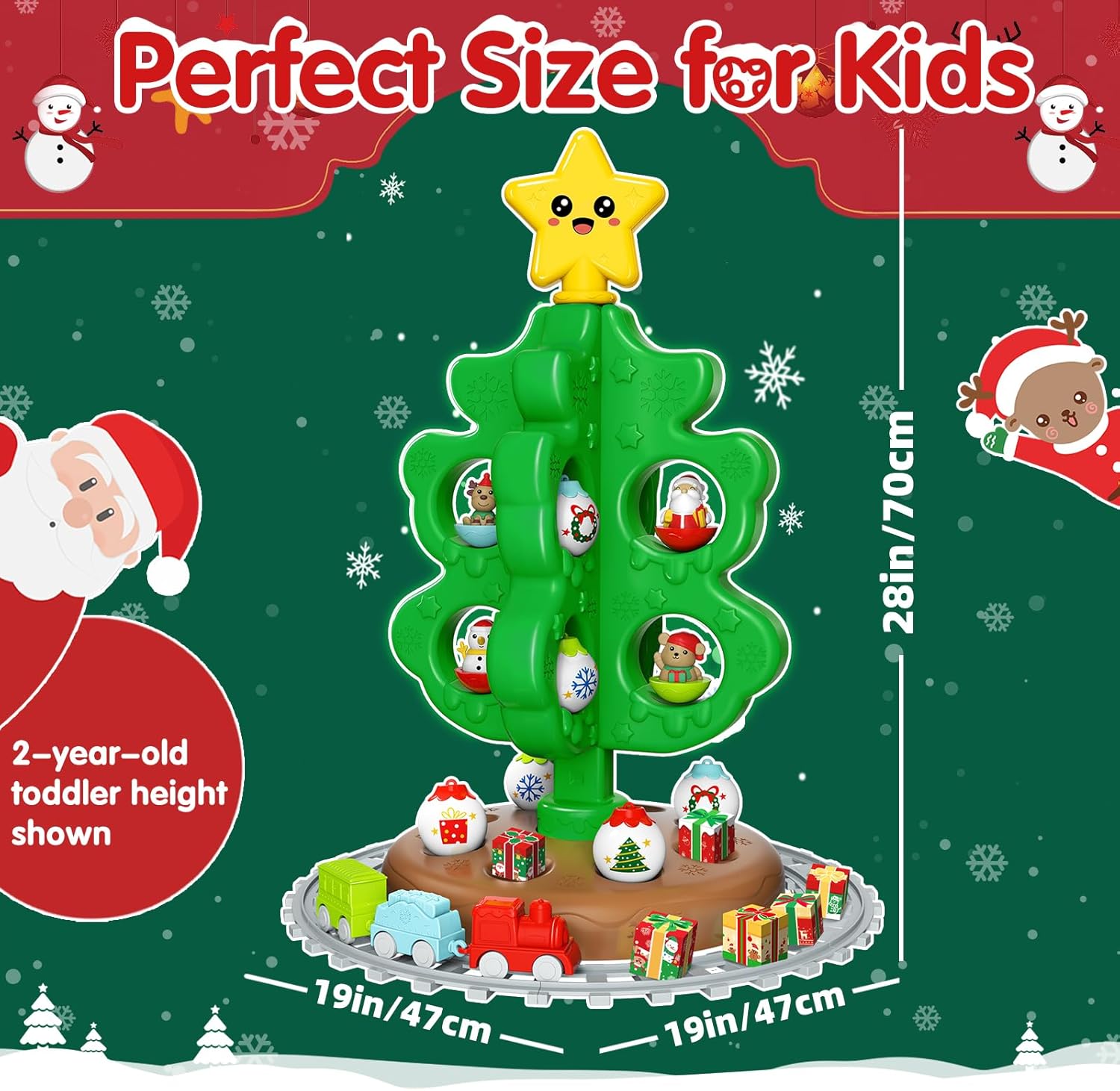 Baby First Mini Christmas Tree for Kids, Learning Toys Colorful Plastic Finger Puppets Snowman/Elk/Santa Tumblers for Toddlers, New Xmas Gifts for Girls Boys, Christmas Decorations Indoor