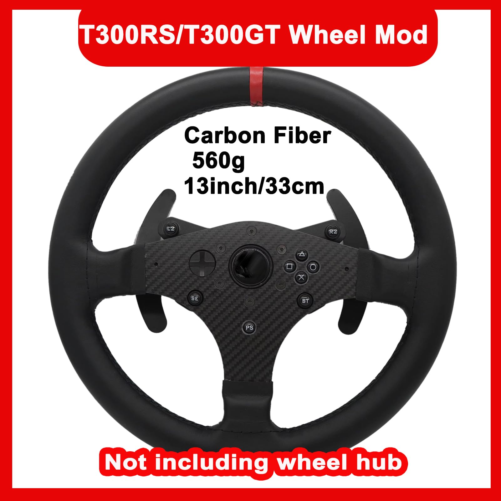 Replace 13 inch(33cm) lightweight Original Leather Steering Wheel For THRUSTMASTER T300RS/T300GT Force Feedback GT Force Racing Wheel Base Open Wheel (Full Leather, T300RS/T300GT)