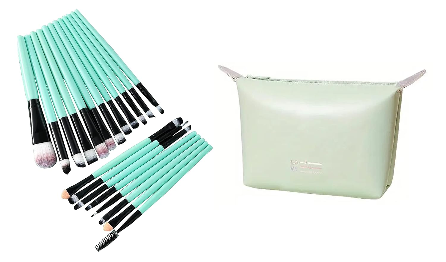 Makeup brush set composed of 20 pieces and makeup bag included.