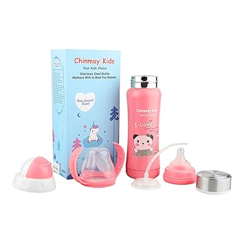 Ineffable Chinmay Kids Baby Feeding Bottle Multifunctional Stainless Steel Milk Thermosteel Feeder Bottle For Infant Newborn Toddler For Travel(Pink,180Ml)
