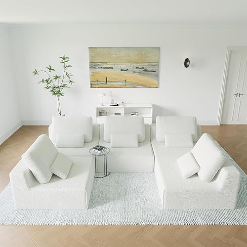 Miniatura 3 de Oversized Modular Sectional Sofa Set, Convertible Compressed Floor Couch, Spacious Foam-Filled L Shaped Couch for Living Room, Free Combination