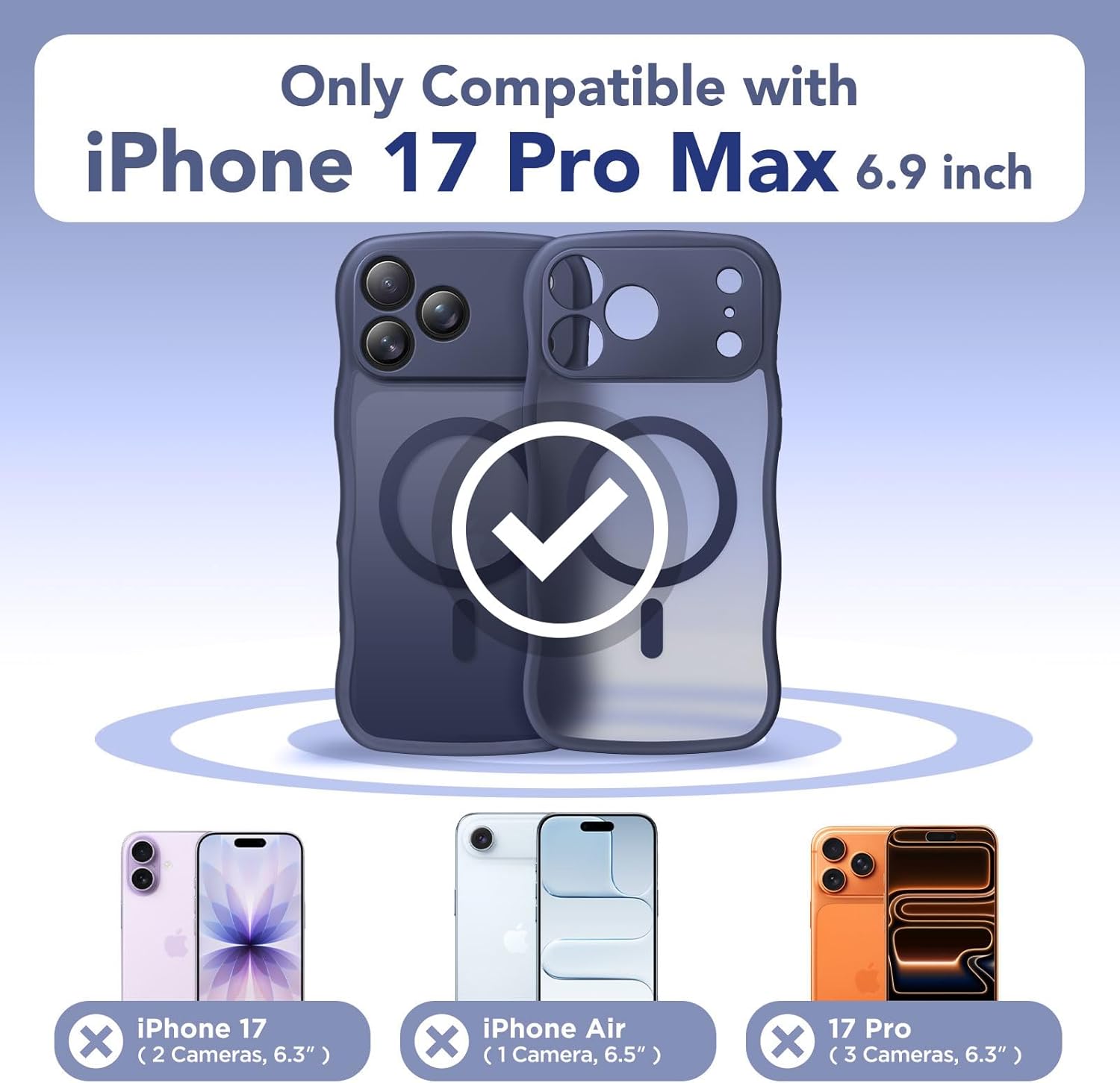 CAPRARO Magnetic for iPhone 17 Pro Max Case for Women Girls, Upgraded [Full Camera Protection] [Compatible with MagSafe] Cute Wave Translucent Matte Phone Case for iPhone 17 Pro Max, Dark Blue