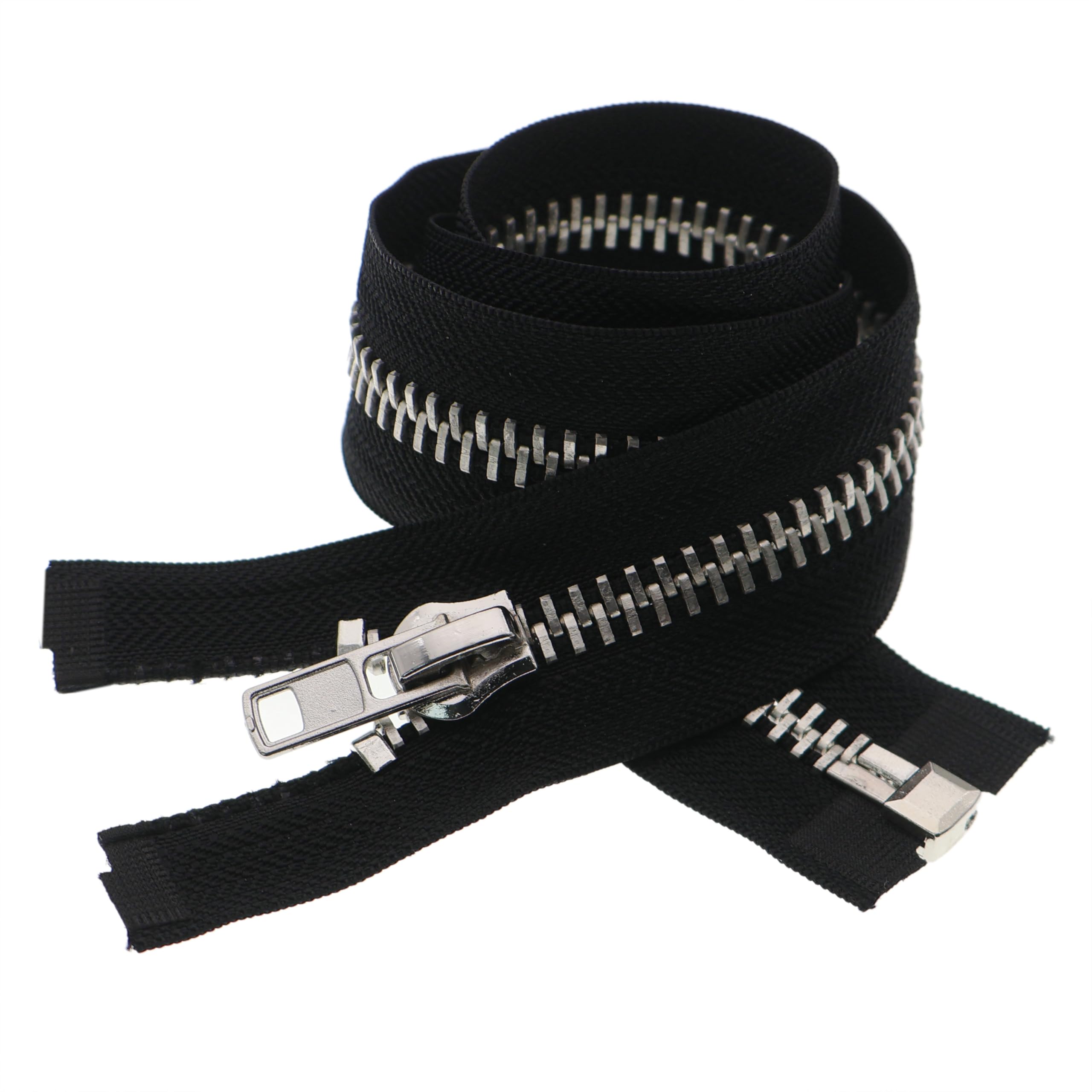 Leekayer Black,Silver #10 24 Inch Zippers For Jackets Sewing Coats Crafts Silver Separating Jacket Zipper 60Cm Metal Zipper Heavy Duty (24" Silver)