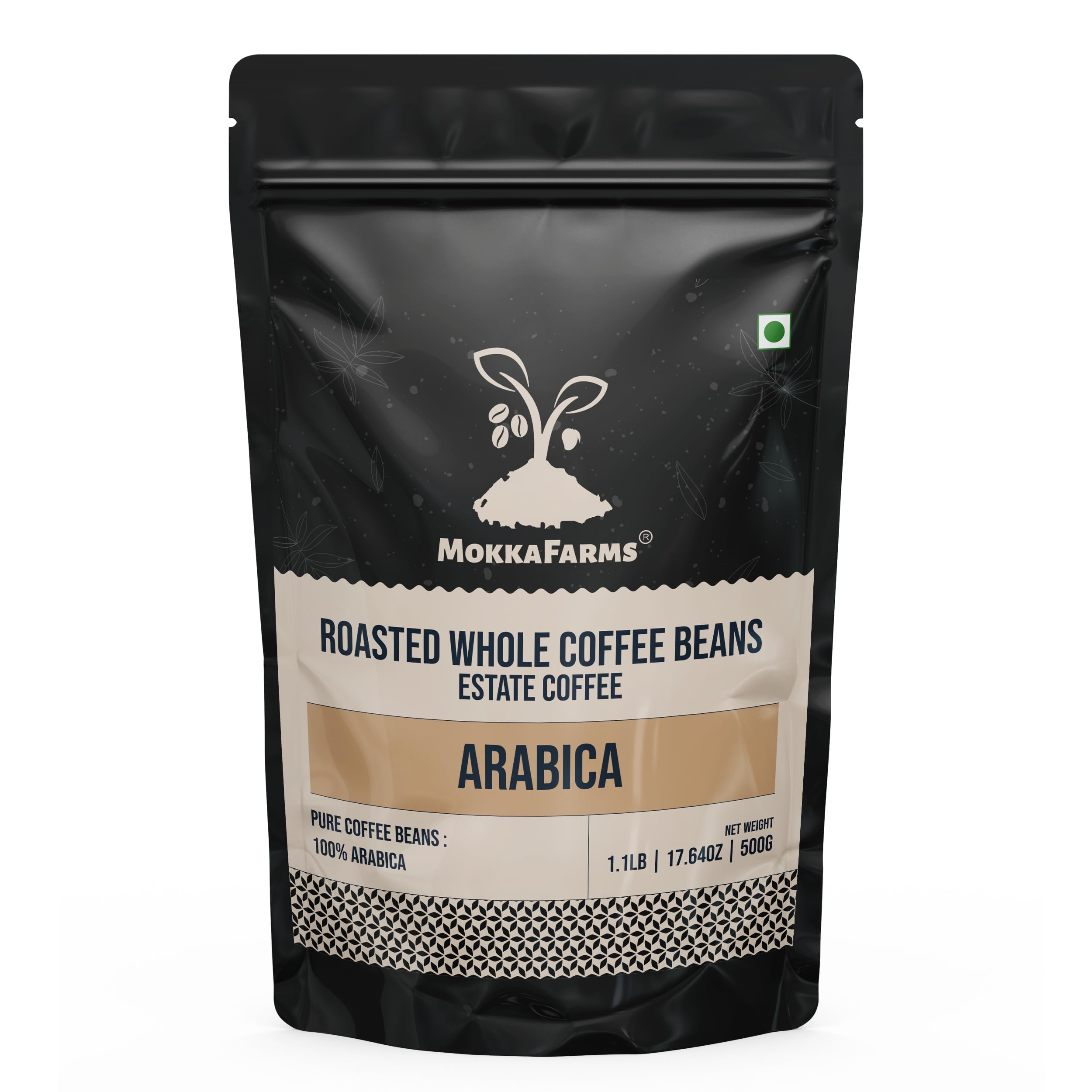 Roasted Whole Coffee Beans 500g - 100% Pure Arabica | Medium Roast, Fresh Estate Coffee | Graded A/AA Bean | Authentic, Flavour, Aromatic | Farm to Fork | One Way Valve/Zip-Lock Bag |