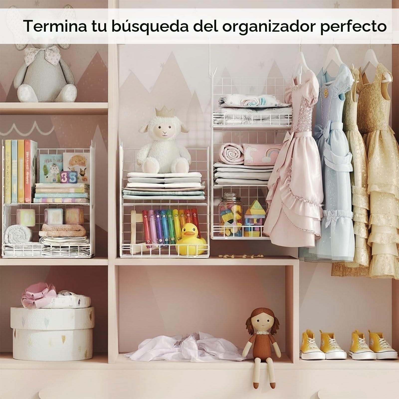 Organizador de armario colgante de 6 niveles, ahorra espacio | Metal duradero, amplia vista, fácil de montar, instrucciones claras incluidas, color blanco