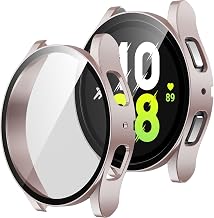 2 Pieces Hard PC Case Compatible with Samsung Galaxy Watch 5/Watch 4 40mm, Anti-Scratch Protective Case Screen Protector for Galaxy Watch 5/4 (Rose Gold+Clear)