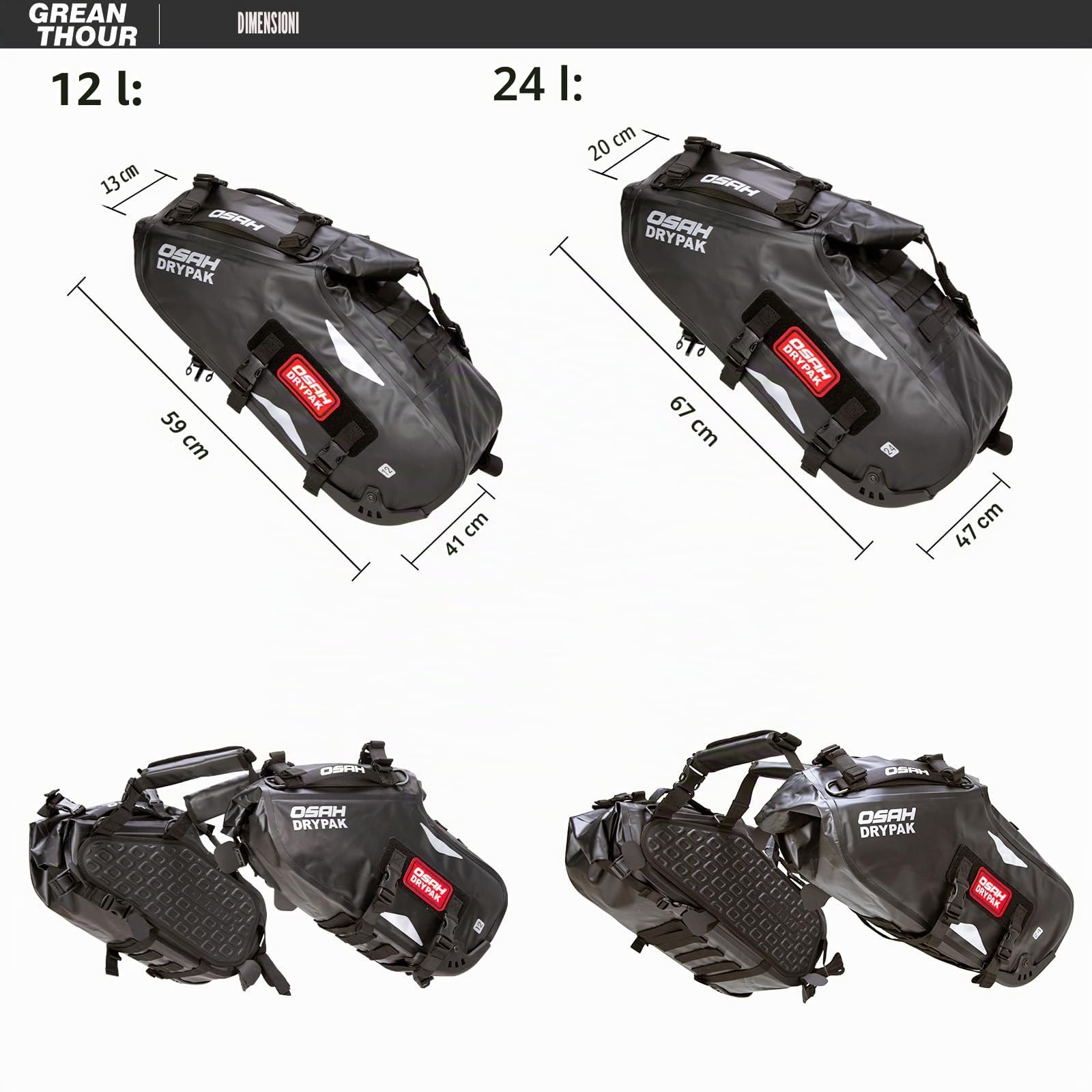 Borse da moto impermeabili e resistenti, bagagli da viaggio asciutti, borse laterali antivibrazioni con grande capacità (24L), adatte alla maggior parte dei portapacchi da avventura, 1 paio