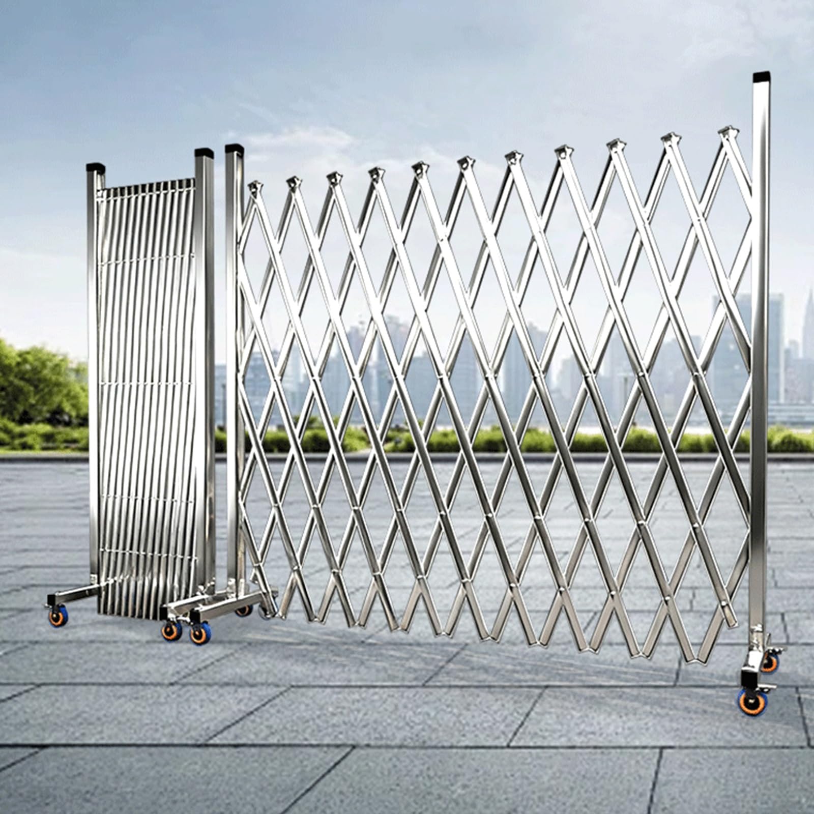Generisch Mobile Sicherheitsbarriere aus Edelstahl mit Rädern, ausziehbares reflektierendes Tor für Spielplätze, Parks und Garagen - Robuste Konstruktion (Gelb, 1,5 x 2,5 m)
