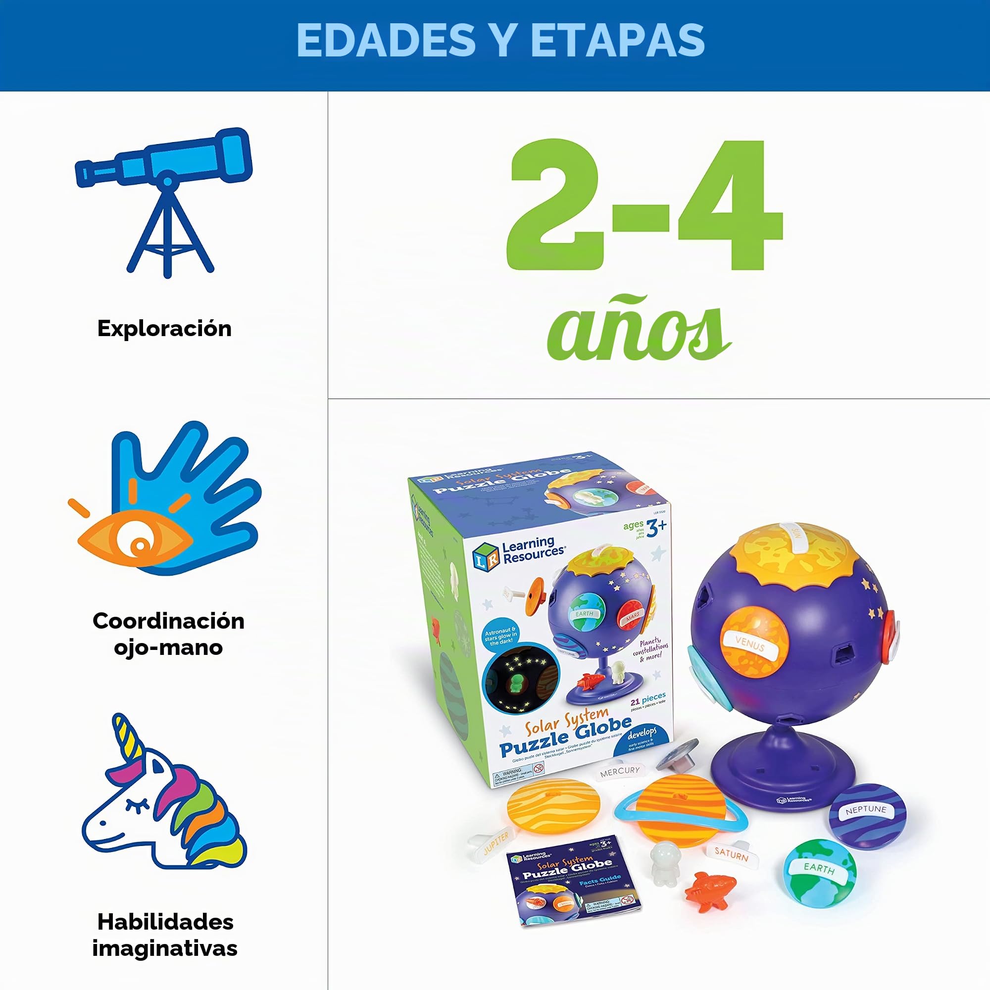 Learning Resources Globo puzle del Sistema Solar, Juguetes de Stem para niños, decoración del Espacio, Juguete didáctico, 21 Piezas, 3+ años