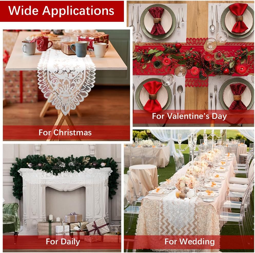 Lace Table Runner 72 Inch Long White Christmas Table Runners Farmhouse Boho Table Runer Cotton Woven Table Runner Coffee Table Runners Rectangular Lace Doilies for Kitchen Dining Table Home Decor