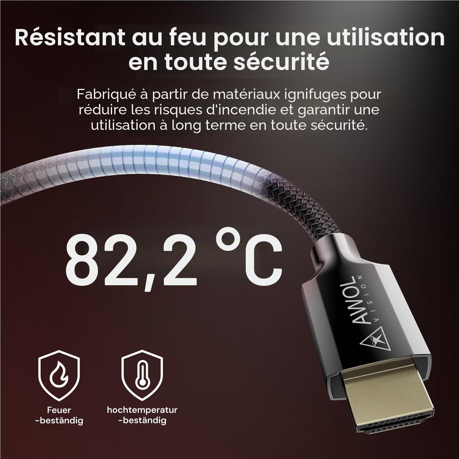 AWOL VISION Câble HDMI 2.1 Certifié 8K 2M, Câble HDMI Ultra Haute Vitesse 48Gbps 8K@60Hz, 4K@120Hz, 2K@144Hz, Compatible avec PS5/Xbox/TV/PC/Projecteur (HC-002)