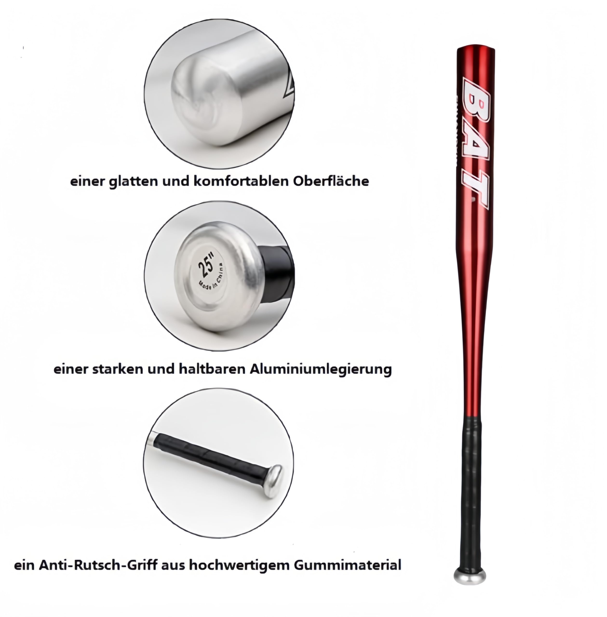 Aluminium Baseballschläger Schwarz Mehrfarbig Metall Baseballschläger Leicht Spiel Schläger für Jugend Erwachsene Männlich Weiblich 34 Zoll (86,4cm)