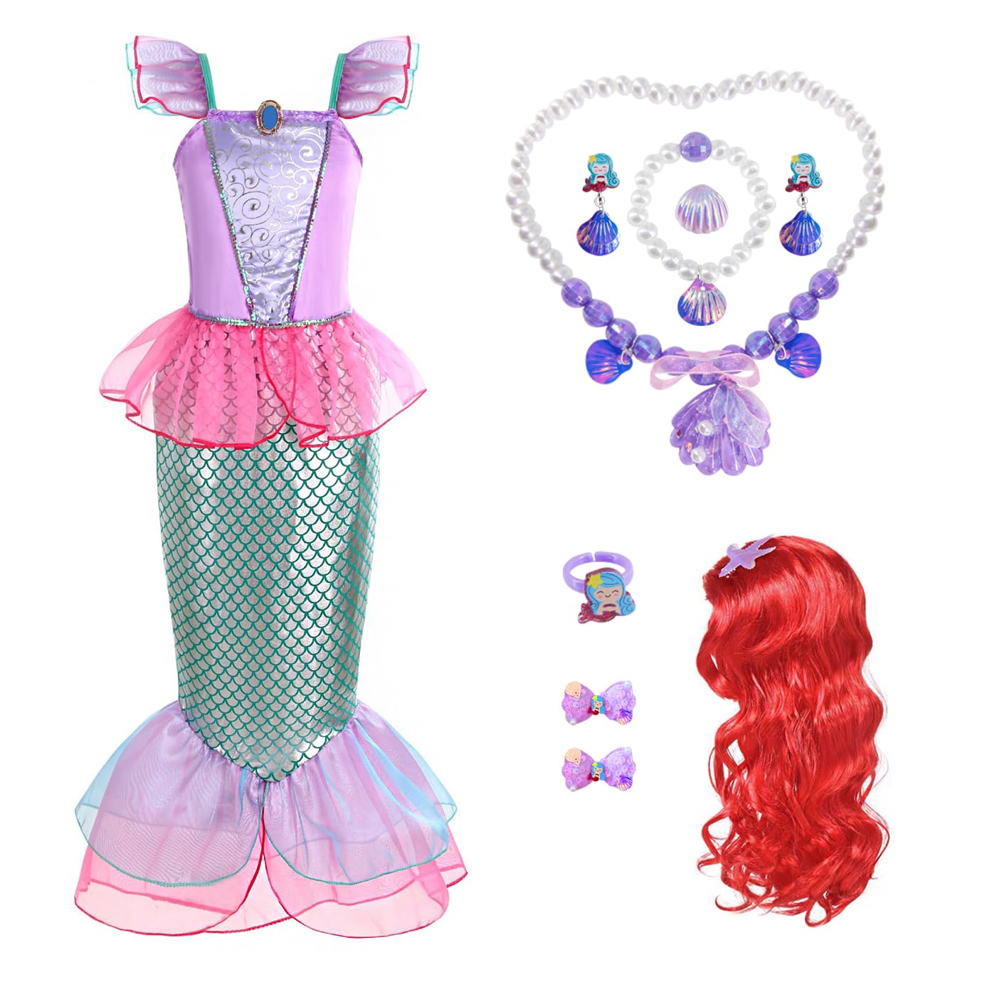 Fancyset Mermaid Costume Kids Princess Mermaid Costumes Fancy Dress Up Cosplay Halloween Party Carnival Outfit with Accessories