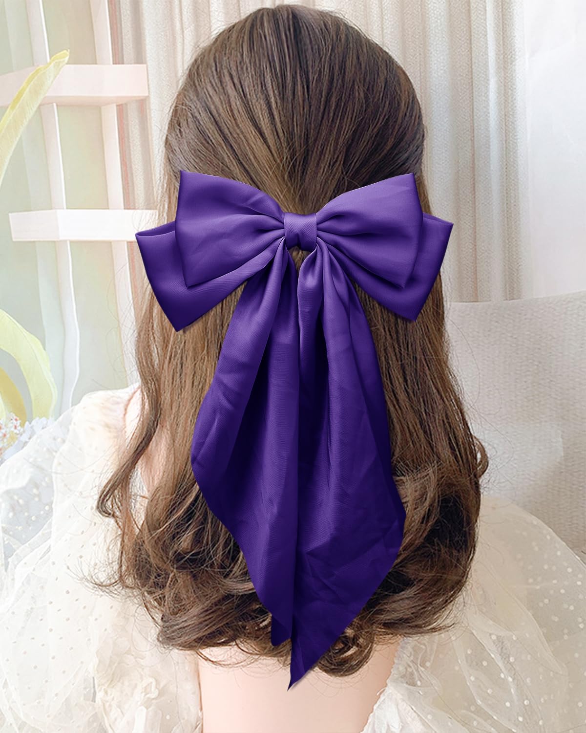 Amazon.com : Hair Bows, 2 Pcs Dark Purple Long Tail Bow Hair  display picture 1