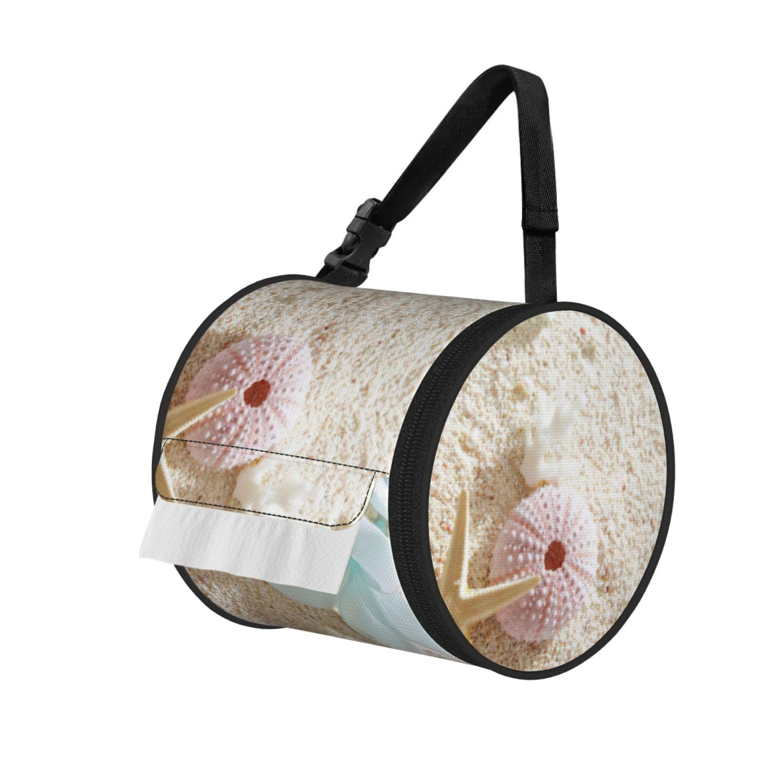 Blue Flower With Starfishes On Beach Print Fashion Tissues Organizer Box, Hanging Tissue Holder For Purse Coins For Car Office Daily Outing