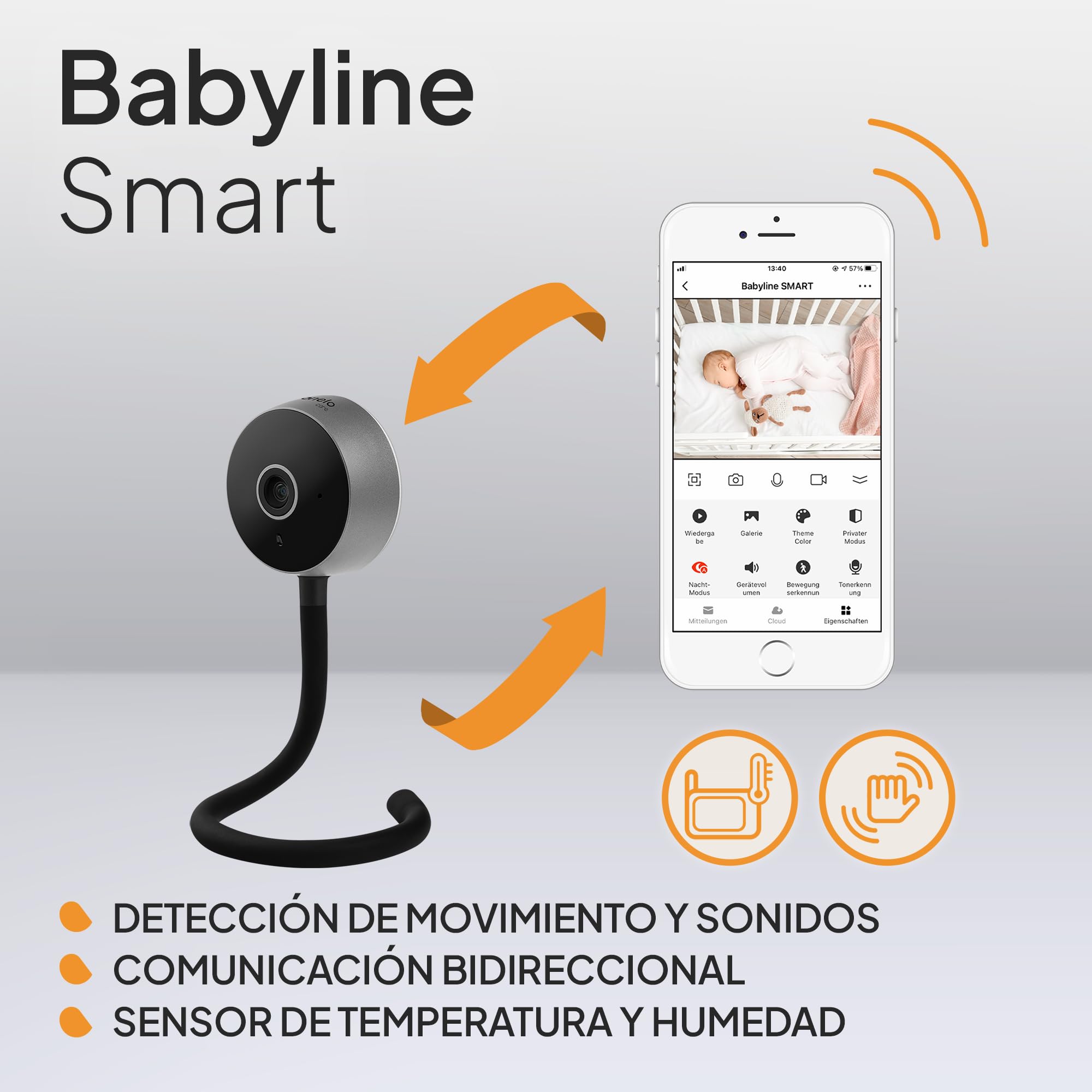 lionelo Care Babyline Smart vigilabebés Inteligente, Camara Bebe, para Bebes, cámara, camaras vigila Bebe, aplicación móvil, detección de Movimiento y Sonido, Visibilidad en la Oscuridad