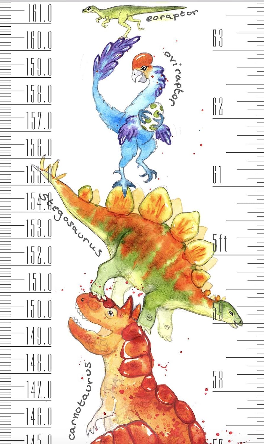 TALLTAPE - Portable Roll-up Height Chart Plus 1 Sharpie Marker Pen to Measure Children Growth from Birth, Choice of 10 Designs, a Memento for Life (Dinosaurs, Talltape)