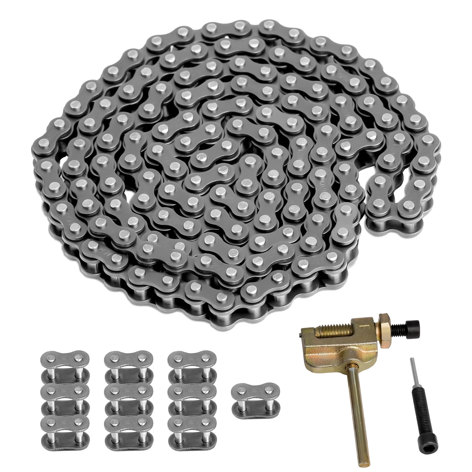 #25 Roller Chain - 10 Feet #25 Chain with 10 Connecting Links & Chain Breaker for Go Karts, Mini Bikes, Scooters, Dirt Bikes, Razor Motorcycles, Pocket Bike and Bycicles - 480 Links — Amazon image 8