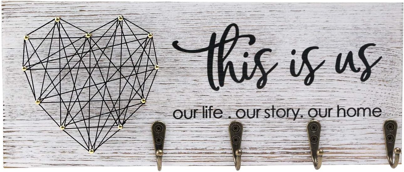 FREEDHIN Key Holder for Wall with 4 Hooks, Rustic Home Decor Key Hanger for Wall, Wall Mount Wooden Key Holder for Entryway or Mudroom (White)