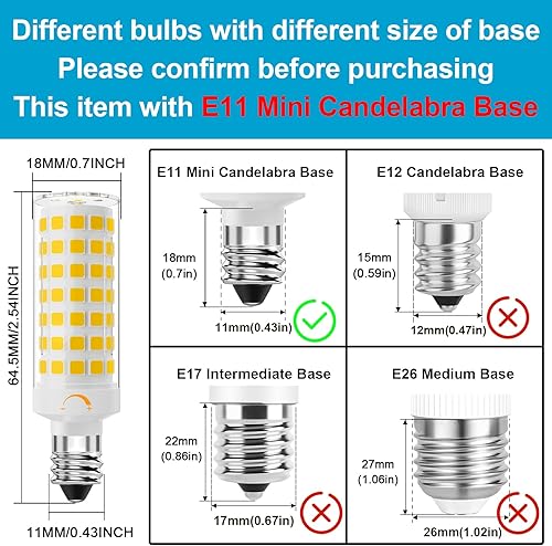 Miniatura 7 de Bombilla LED E11 de 7 W regulable, JDE11 120 V 75 W equivalente a halógeno, base de mini candelabro E11, 3000 K blanco cálido, bombillas T4 E11 para