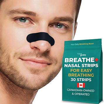TapeGeeks Nasal Strips for Snoring Relief Hypoallergenic Nose Strips for Breathing Strong Hold, Gentle on Skin, Latex-Free, 30 Count