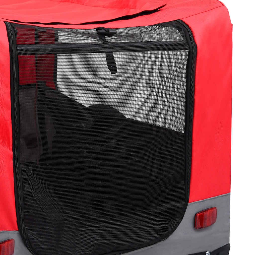 2-in-1 Fahrradanhänger für Hunde und Buggy Rot und Grau Transportwagen für Hunde und Katzen,leicht,sicher,große Kapazität atmungsaktiv,für Ausflüge und Reisen