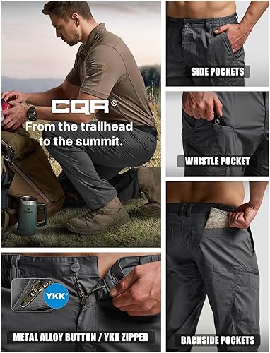 Miniatura 9 de CQR - Pantalones tácticos de secado rápido para hombres, resistentes al agua, para exteriores, ligeros, elásticos, tipo cargo, para trabajar o hacer