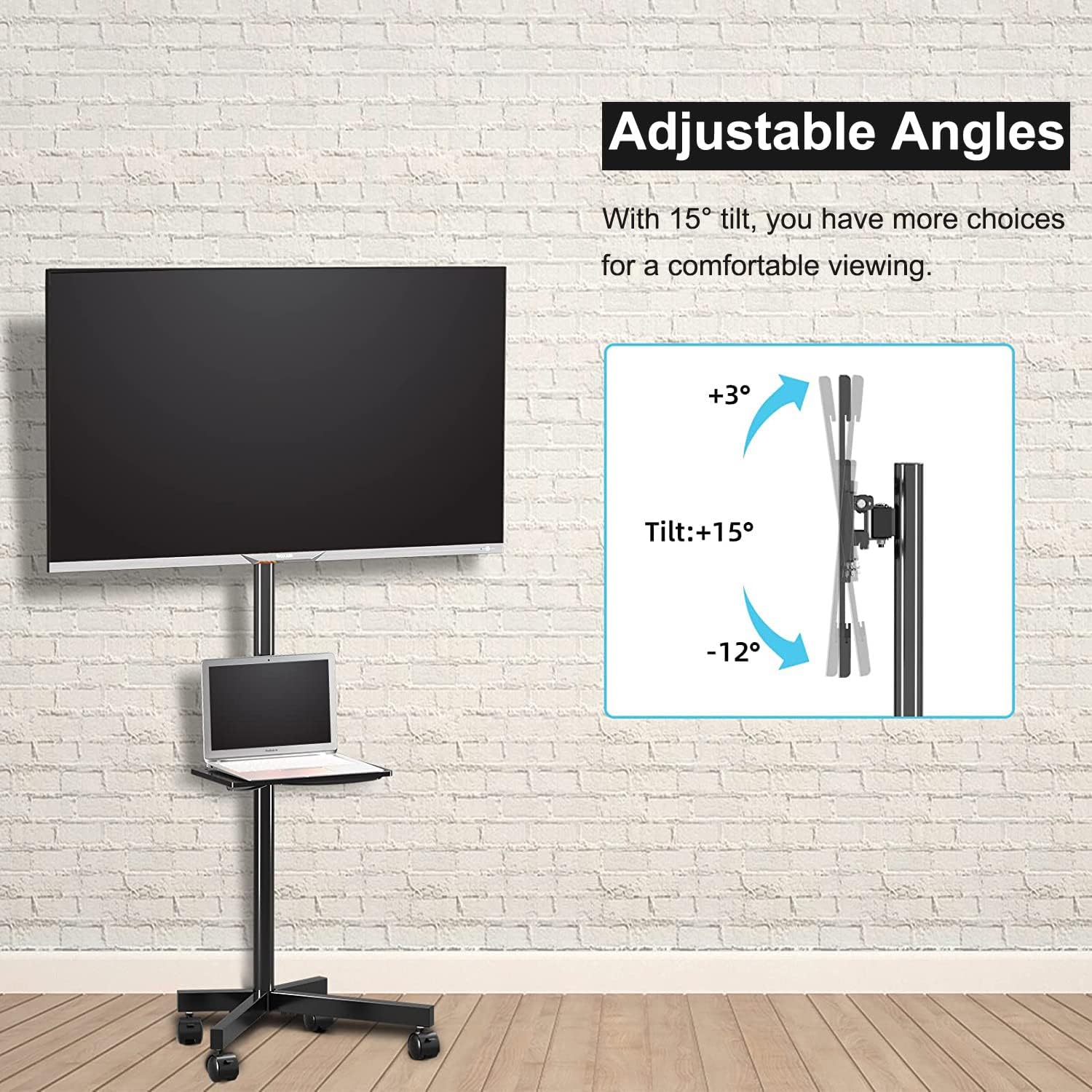 TABOJS TV Móvil con Ruedas, Soporte Portátil para Pantallas Planas/Curvas de 21-60" hasta 35kg, Soporte para TV de Altura Ajustable con VESA 400x400 mm, Soporte para TV con Ruedas para Fácil