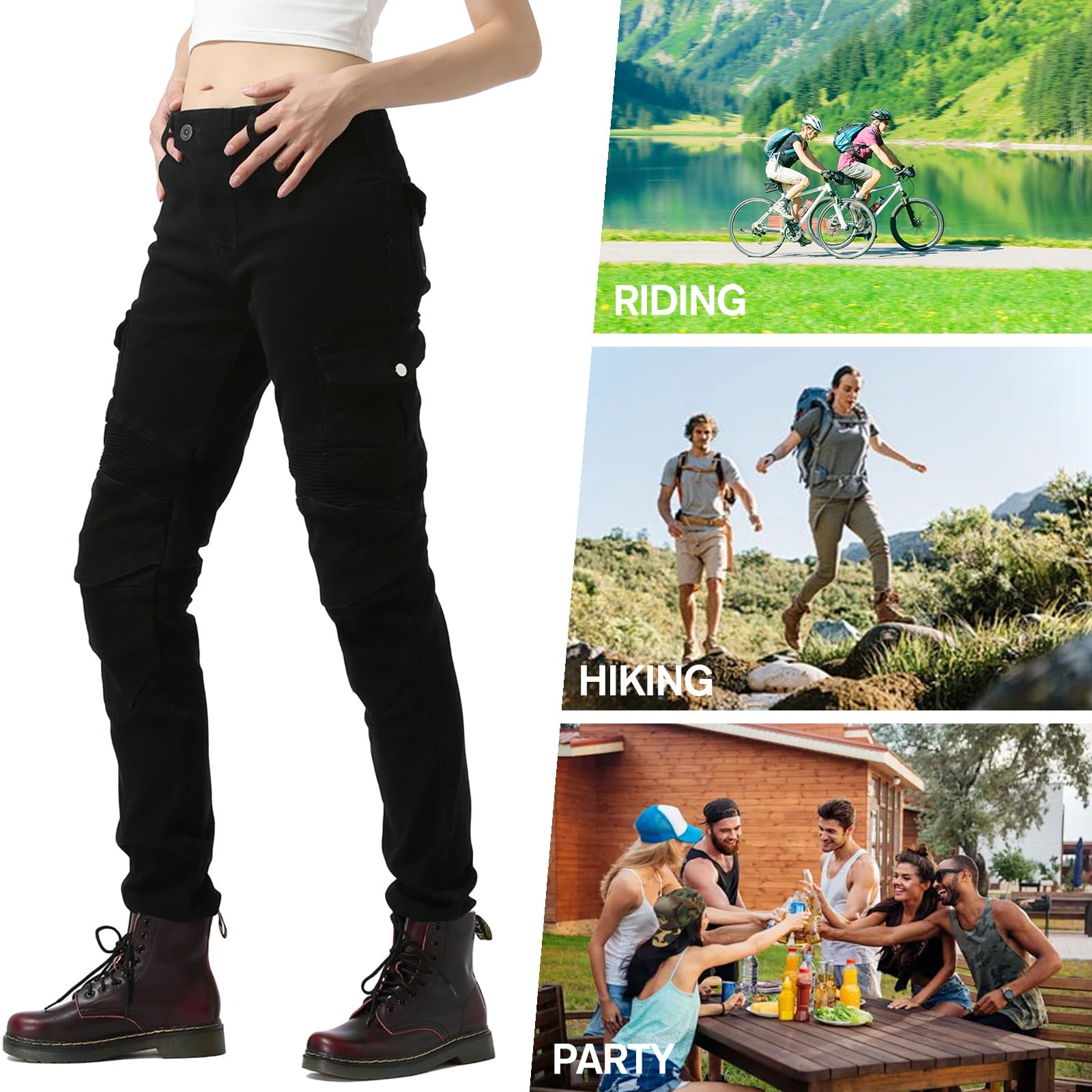 Donna Moto Biker Jeans Rinforzato Protezione Pantaloni Linning Includono Armature Motorcycle Pants