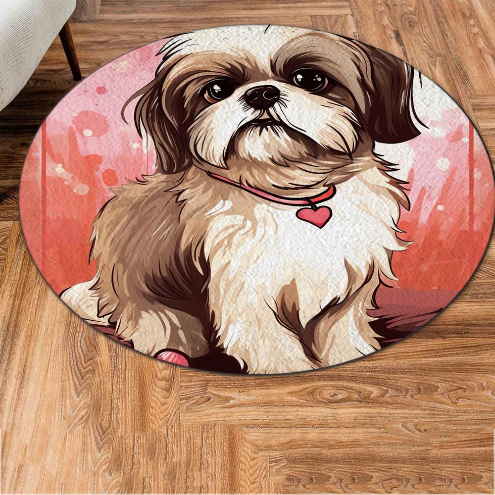 【新品】DOG (20犬種)柄 ラグ/カバー MADE IN U.S.A Amazon.com: Customized Dog Round Rug, Shih Tzu Dog Decorative