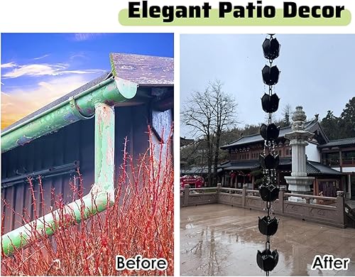 Miniatura 2 de ENHEN Cadena de lluvia, cadena de agua de lluvia negra, enlace de canal directo, campanas de lluvia para techo de pérgola, campanas de lluvia para